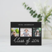 Gruppe 2016 Typografie: drei Fotos Graduate Einladungspostkarte (Stehend Vorderseite)