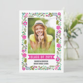 Gruppe 2025 Abschluss, rosa BlumengrenzenFoto Einladung (Stehend Vorderseite)