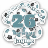 Gruppe aquamariner schwarzer Fußballbälle Mannscha Aufkleber (Vorderseite)