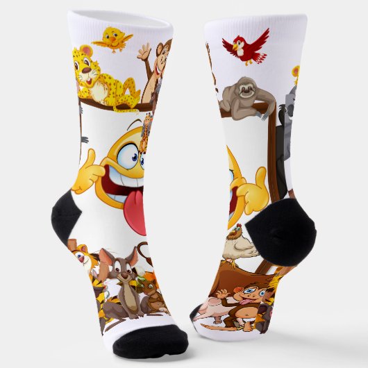 Gruppe Cartoon-Tiere Spaß Socken (Gewinkelt)