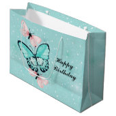 Gruppe der blauen und rosa Schmetterlinge Große Geschenktüte (Vorderseite Schrägansicht)