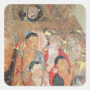 Gruppe der Mönche und Buddha Quadratischer Aufkleber