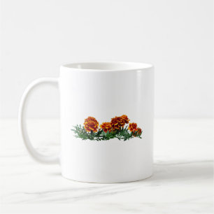 Gruppe der orangefarbenen Marigolde mit gelben Spi Kaffeetasse