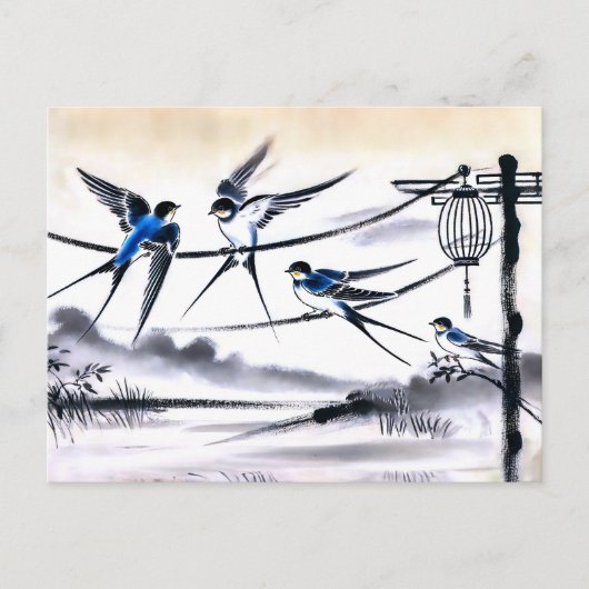 Gruppe der Schwalben Ansammlung auf einer Power Li Postkarte (Vorderseite)