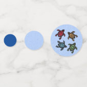 Gruppe der Schwarzen Schildkröten mit farbenfrohen Konfetti (Vorderseiten)