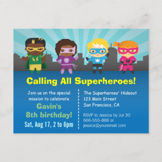 Gruppe der Superhero-Kindergeburtstag-Party Einlad Einladung