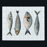 Gruppe der vier Fische Puzzle<br><div class="desc">"Four Fish" von Emma Scarvey. Vier Fische auf weißem Hintergrund.</div>