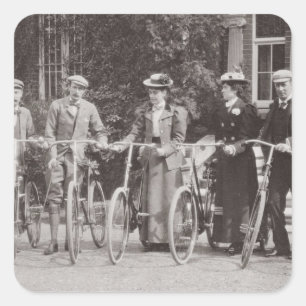 Gruppe Edwardian Radfahrer, frühe 1900s (b/w pH Quadratischer Aufkleber