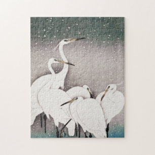 Gruppe Egrets Ohara Koson Vintag Illustration Puzzle