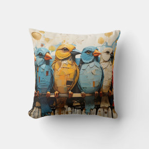 Gruppe farbiger Vogelmalereien Kissen