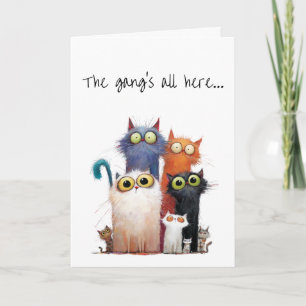 Gruppe Geburtstag mit Big Eye Quirky Katzen Gruß Karte