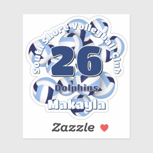 Gruppe hellblauer Volleyballs Mannschaftsname Aufkleber (Blatt)