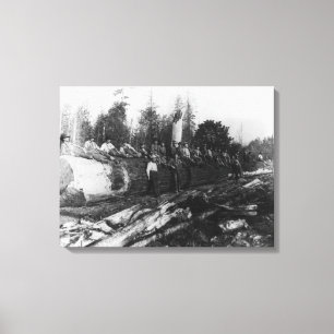 Gruppe Holzfäller auf großer Klotz-Fotografie Leinwanddruck