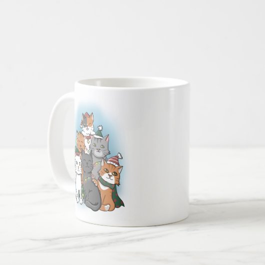 Gruppe Katzen, die das Weihnachtsbild posieren Kaffeetasse (Vorderseite Links)