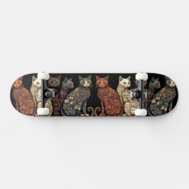 Gruppe Katzen im Viktorianischen Hintergrundstil Skateboard
