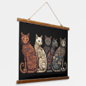 Gruppe Katzen im Viktorianischen Hintergrundstil Wandteppich Mit Holzrahmen (Gewinkelt)