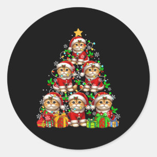 Gruppe Santa Scottish Folds as Xmas Tree Colorful Runder Aufkleber
