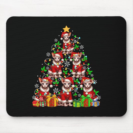 Gruppe Santa Sphynx Katzen als Weihnachtsbaum farb Mousepad (Vorne)