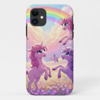 Gruppe süßer rosa und lila Einhörner und Regenboge
