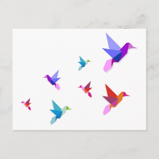 Gruppe verschiedener Hummingvögel aus Origami Postkarte (Vorderseite)