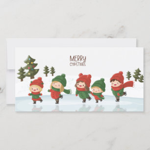 Gruppe von Eislaufkindern zu Weihnachten