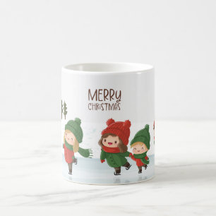 Gruppe von Eislaufkindern zu Weihnachten Kaffeetasse