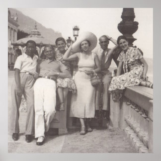 Gruppe von Freunden in Cannes in den 30er Jahren Poster