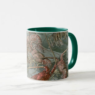 Gruppe von Hummern im Ozean, Vintage Art Nouveau Tasse