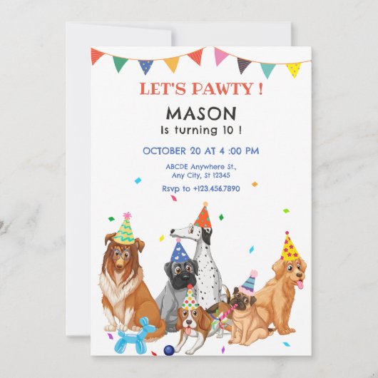 Gruppe von Hunden Party Geburtstag Einladung (Vorderseite)