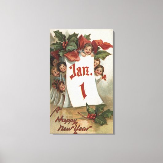 Gruppe von Kindern, die sich hinter dem Kalender v Leinwanddruck (Vorderseite)