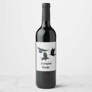 Gruppe von Krähen Murder Birds Schwarze Silhouette Weinetikett