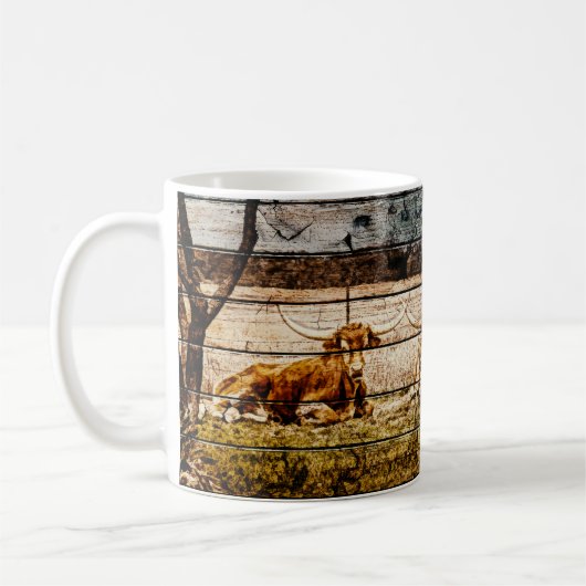 Gruppe von Langhaarn, die in felsenfestem Holz leb Kaffeetasse (Links)