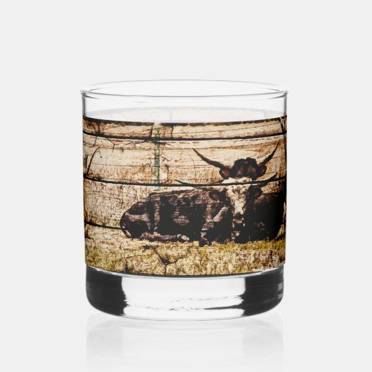 Gruppe von Langhaarn, die in felsenfestem Holz leb Whiskyglas (Rückseite)