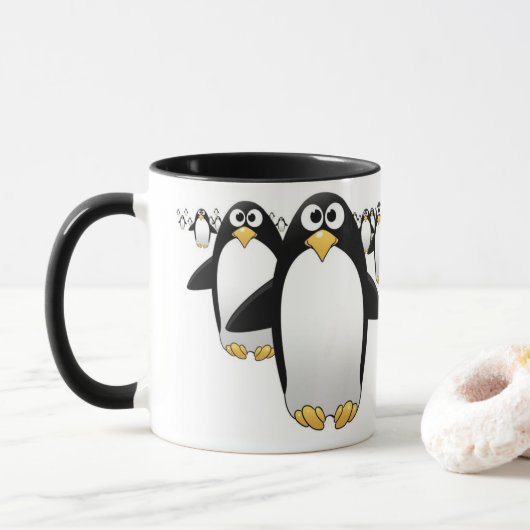 Gruppe von Penquins auf einer Kaffee-Tasse Tasse (Mit Donut)