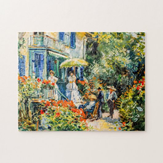 Gruppe von Personen im Garten vor einer Villa Puzzle (Horizontal)