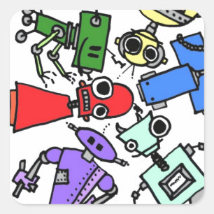 Gruppe von Robotern 2 Quadratischer Aufkleber