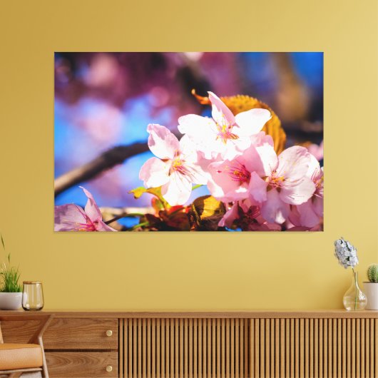 Gruppe von Sakura-Blume, weich rosa, blau Hintergr Leinwanddruck (Insitu (Wohnzimmer))
