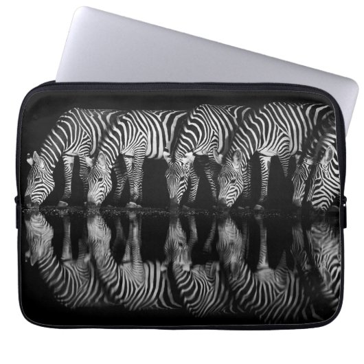 Gruppe von Steppenzebras trinkt nachts zusammen Laptopschutzhülle (Vorderseite)