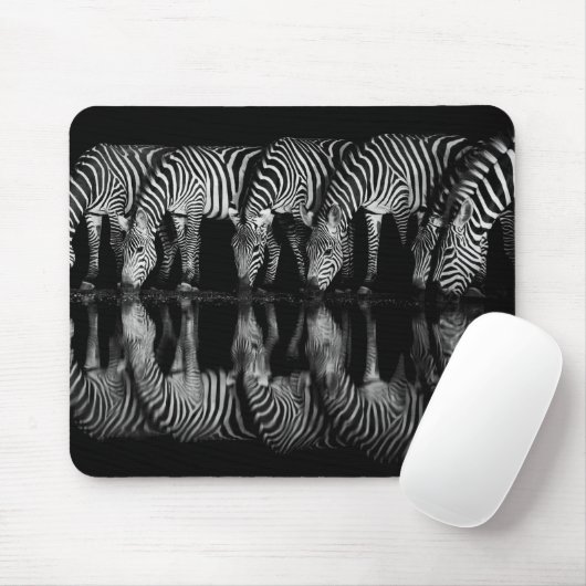 Gruppe von Steppenzebras trinkt nachts zusammen Mousepad (Mit Mouse)