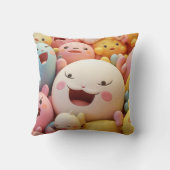 Gruppe weicher, glücklicher Lebewesen in Pastellfa Kissen (Rückseite)
