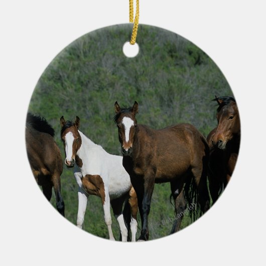 Gruppe wilde Mustang-Pferde Keramik Ornament (Vorne)