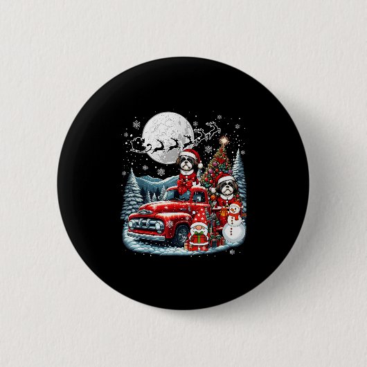 Gruppe Xmas Gnome Snowman Santa Shih Tzus On Ckup  Button (Vorderseite)