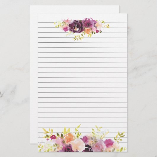 Gruppen der lila Blumen Spitze und Unterseite Briefpapier (Vorne/Hinten)