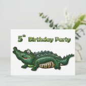 Gruppen-grüner Alligator5. Geburtstag Einladung (Stehend Vorderseite)