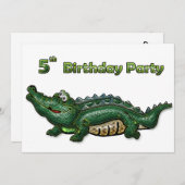 Gruppen-grüner Alligator5. Geburtstag Einladung (Vorne/Hinten)