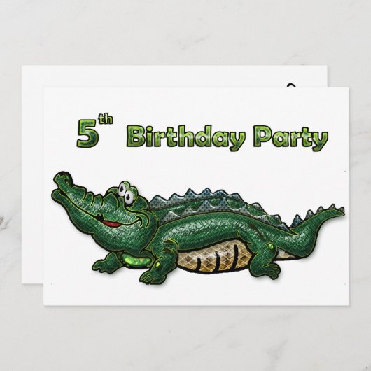 Gruppen-grüner Alligator5. Geburtstag Einladung (Vorne/Hinten)