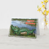 Gruppen-grüner Alligator in Lichtungs-alles Gute Karte (Gelbe Blume)