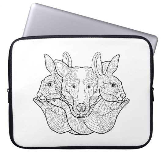 Gruppen-Tiergekritzel Laptopschutzhülle (Vorderseite)