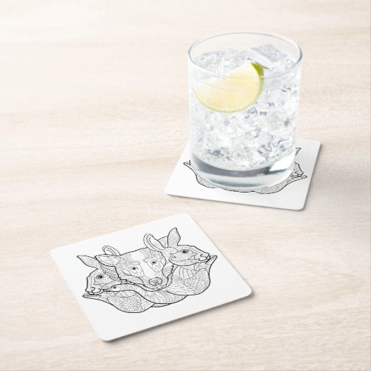 Gruppen-Tiergekritzel Rechteckiger Pappuntersetzer (Vor Ort)