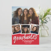 Gruppenabschlusspartei - 4 Fotos Rot Einladung (Stehend Vorderseite)